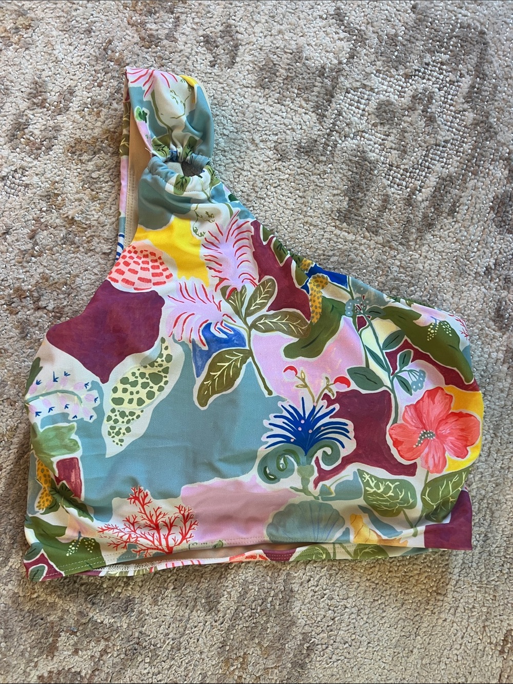 🐚🥥 NWT Lime Ricki One-Shoulder Abstract Shell Crop Multi-Color Medium 💦 🪸